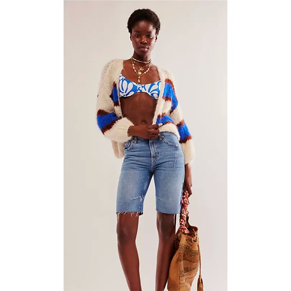 Free People x We the Free Ghost Town High Rise Long Shorts‎ Blue Size 27 NWT